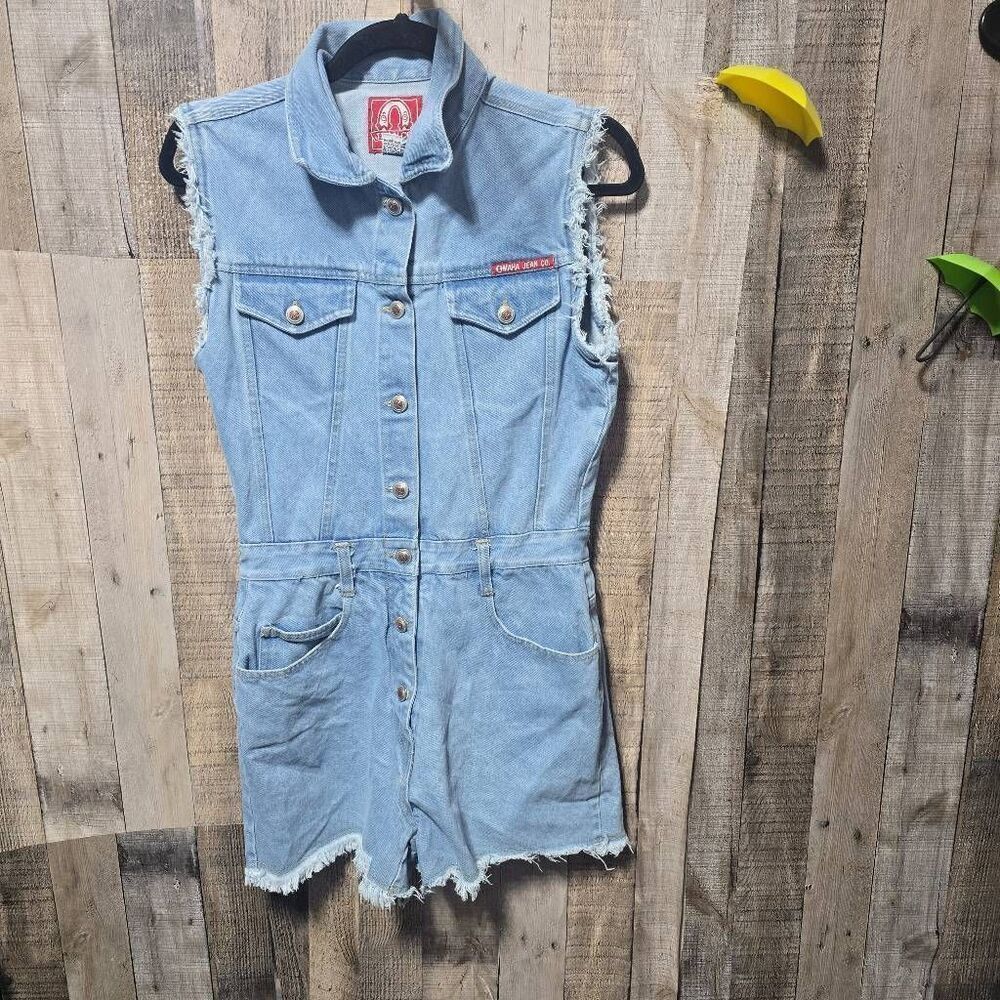 Omaha Jean Company Vintage 90s Denim Jean Shorts Romper Jumper Retro Vtg Summer